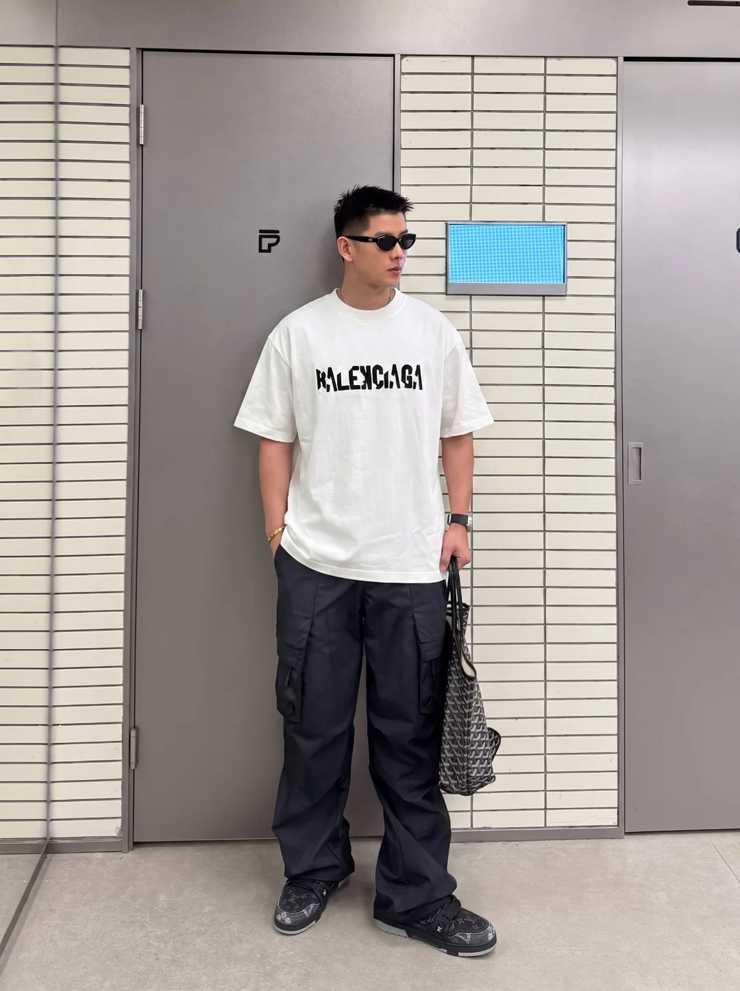 P100✨🔥 [BALENCIAGA] 2026FW short-sleeved T-shirt Premium 26s double yarn 300g fabric embroidery fraying process Color: Black White Red Size: S M L XL 2XL